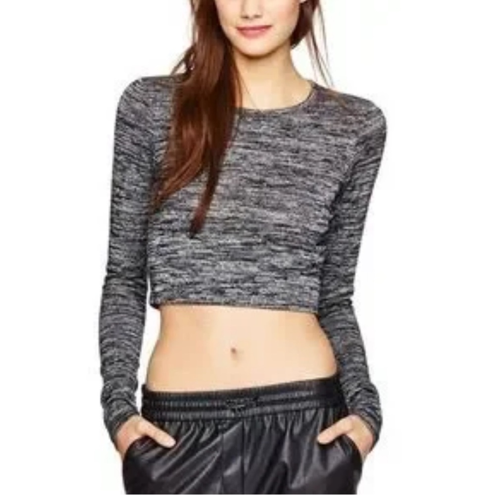 Wilfred Marled Gray Cropped Long-Sleeve Top